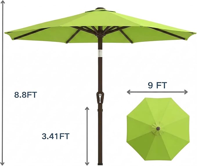 PatioKingdom 9FT Patio Outdoor Umbrella-UPF 50+ Sun Shade with Wind Vent, Push-Button Tilt & Smooth Crank Lift, Rust-Resistant Fiberglass Frame for Garden, Backyard,Yard (Apple Green)