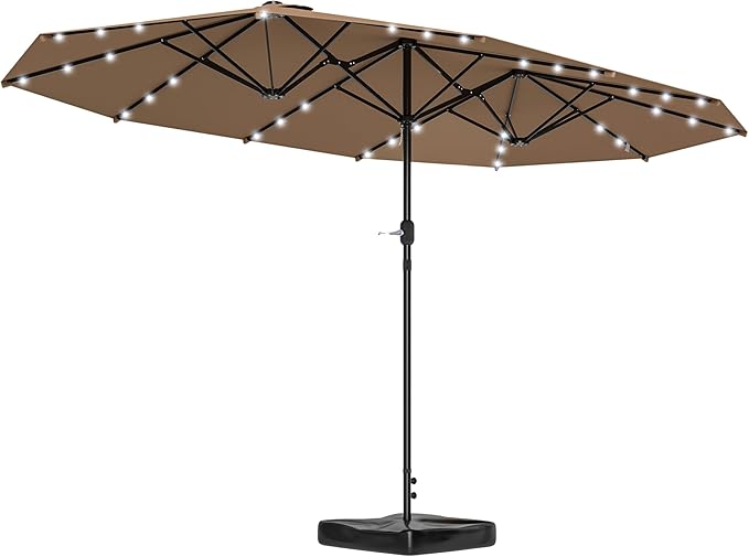 Outsunny 14.4ft Large Patio Umbrella with 36 Solar LED Lights, Double Sided Outdoor Umbrella with Base Included