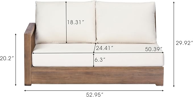 Christopher Knight Home L-Shaped Outdoor Patio Sectional Sofa Set, 3-Seater Acacia Wood Floor Seating Patio Couch with Cushions, Modular Outdoor Patio Furniture for Backyard Porch Deck, Beige+Brown