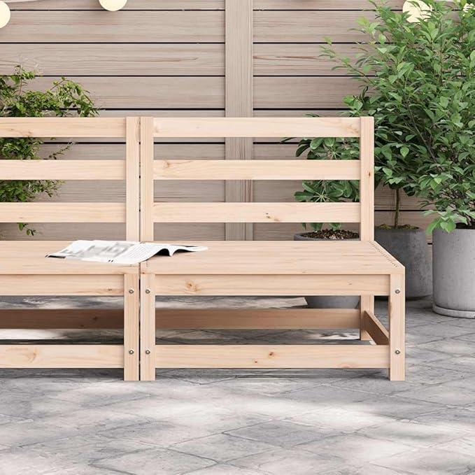 27.6" Natural Pine Outdoor Sectional Sofa Unit Modular Small Patio Couch Slatted Beige Wood Loveseat for Deck Balcony Terrace