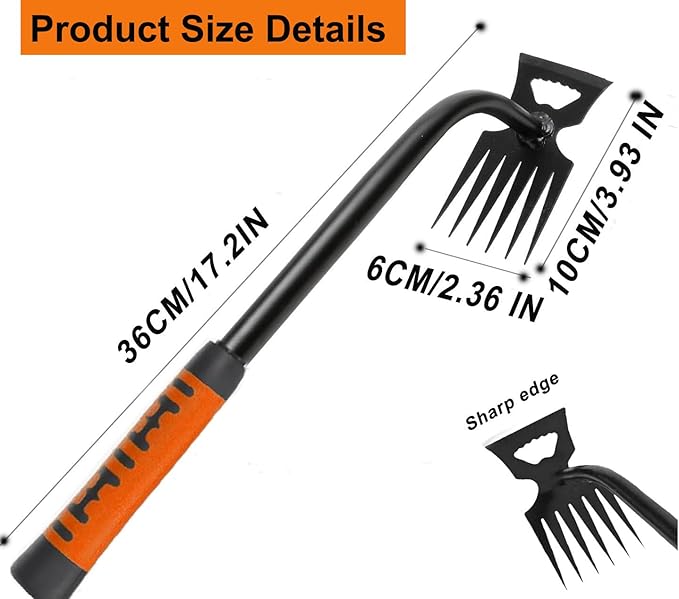 Weed Puller Gardening Hand Weeder Tools,Portable Artifact Uprooting Weeding 6 Teethes Manganese Steel Weed Removal Dual Purpose Manual Hand Pulling Tool for Lawn Garden (Orange)