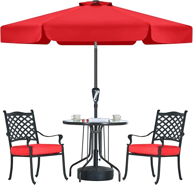 MASTERCANOPY 7.5ft Patio Umbrella with Valance, Crank and Tilt – 6 Ribs Outdoor Market Umbrella, UV/Fade Resistant, Waterproof Canopy with Wind Vent for Garden, Deck, Backyard, Pool (Red)