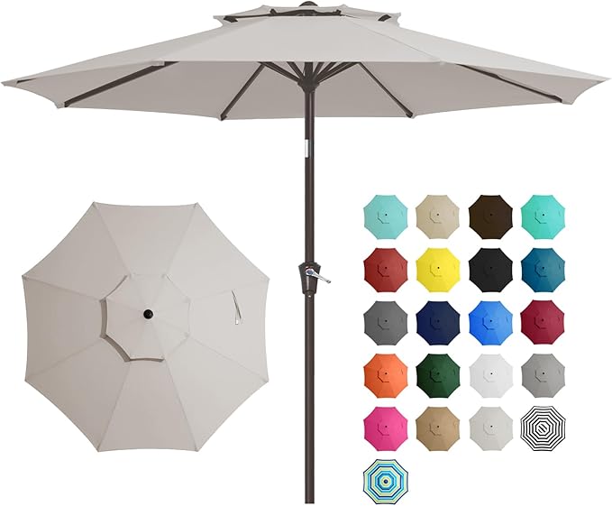 JEAREY 9' 2-Tiers Patio Umbrellas Outdoor Table Market Umbrella w/Push Button Tilt/Crank, 8 Sturdy Ribs, UV Protection Waterproof Sunproof(Fog Gray)