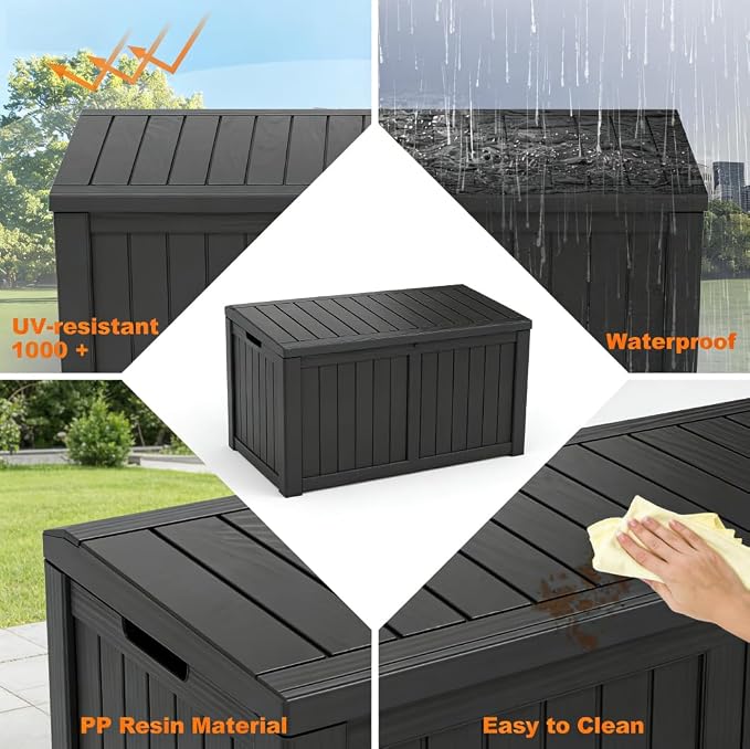 150 Gallon Waterproof Resin Outdoor Storage Box, Lockable & UV Resistant | Patio Deck Boxes, Outside Storage for Patio Cushions, Pool Toys, Garden Tools & Package Delivery, Black