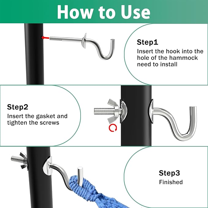 Zinc Heavy Duty Replacement Hooks Fit 3/8 Inch Holding Hammock Hooks for 1-1/4 to 2 Inch Long Hole on Hammock Stand (4 Pcs)