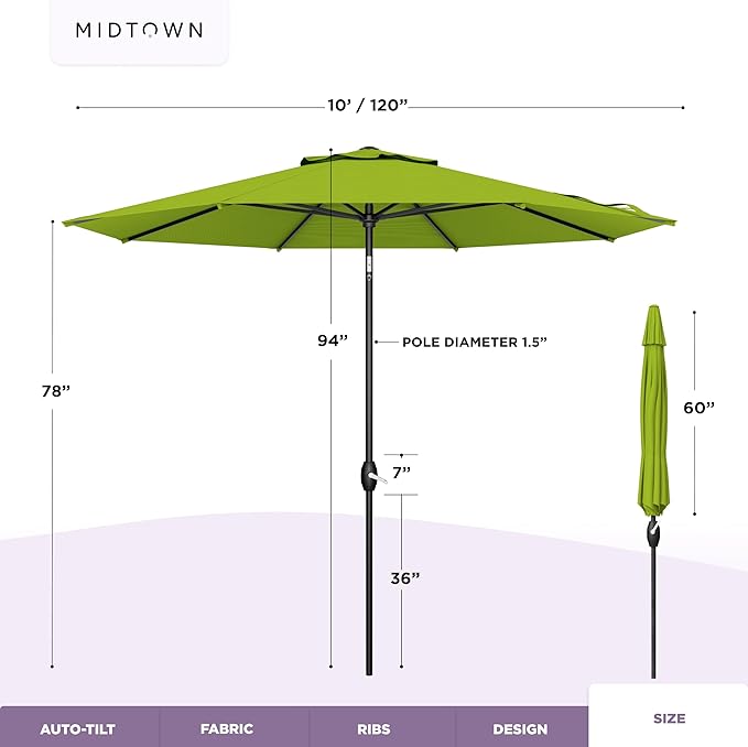 Midtown Umbrellas – The Swilt 8 Ft Patio Umbrellas with 360° Swivel & Tilt Mechanism, 8 Fiberglass Ribs & Terylast Polyester Fabric for Backyard, Deck, Pool & Cafes - Pear Canopy, Black Pole
