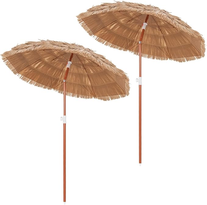 HAPPYGRILL 6 FT Tiki Thatched Umbrella, Hawaiian Tropical Palapa Style Patio Beach Umbrella w/Tilt, Portable Carrying Bag, PP Thatch Grass Pool Parasol for Garden Pool Yard Outdoor