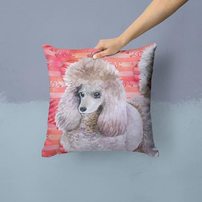 Caroline's Treasures BB9752PW1414 Poodle Love Fabric Decorative Pillow, Red Machine Washable, Indoor Outdoor Decorative Pillow for Couch, Bed or Patio, 14Hx14W