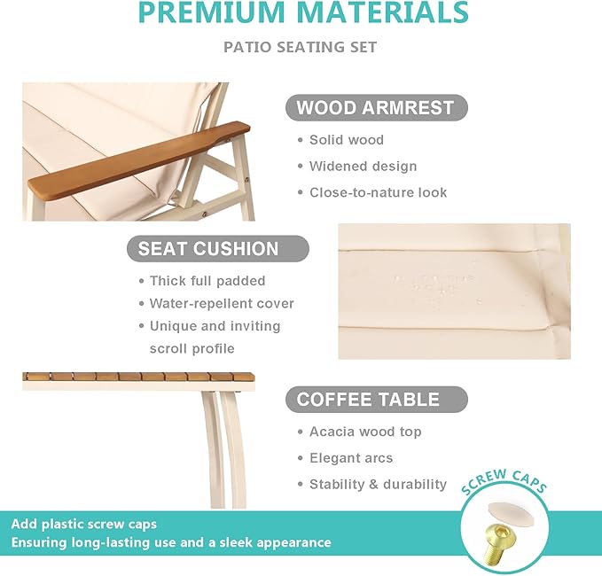 Suntone 4 Pieces Outdoor Patio Furniture Set, Garden Patio Conversation Sets with Padded Suspended Cushion, Outdoor Furniture Set for Lawn Backyard Balcony, Beige
