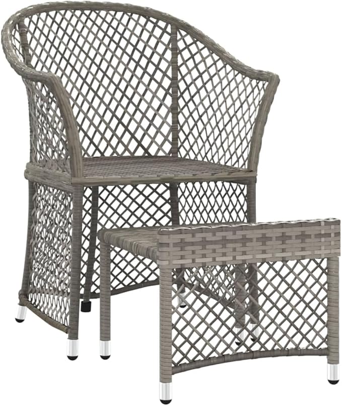 2 Piece Small Grey PE Rattan Garden Lounge Chair Set with Cushions, 16.5"x17"x14.4" Modern Compact Outdoor Patio Furniture for Balcony Apartment and Sunroom