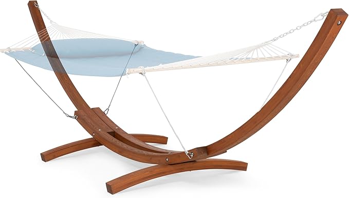 ANOW 13.5FT Curved Wood Hammock Stand Only, Heavy Duty Larch Wood Hammock Arc Stand with 2 Chains, 4 Carabiners and 4 Balance Ropes, 400 LBS Weight Capacity