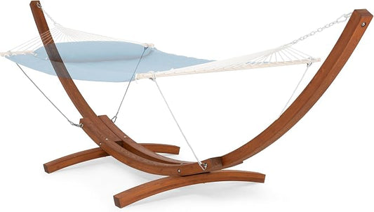ANOW 13.5FT Curved Wood Hammock Stand Only, Heavy Duty Larch Wood Hammock Arc Stand with 2 Chains, 4 Carabiners and 4 Balance Ropes, 400 LBS Weight Capacity