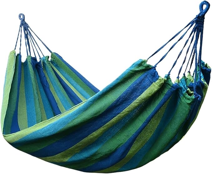 Portable Hanging Hammock Indoor Home Bedroom Lazy Chair Travel Outdoor Camping Swing Thick Canvas Bed Hammocks(Blue A)