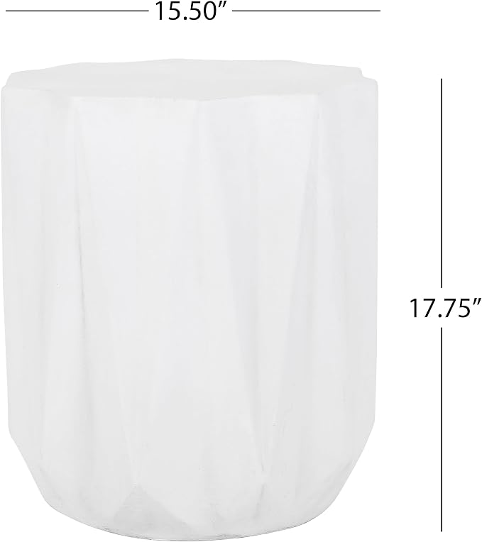 Outdoor Side Table 15.5" Geometric Shape Lightweight Concrete-Look Outdoor Indoor Accent Table Decorative Garden Stools, for Patio Porch Living Room, White