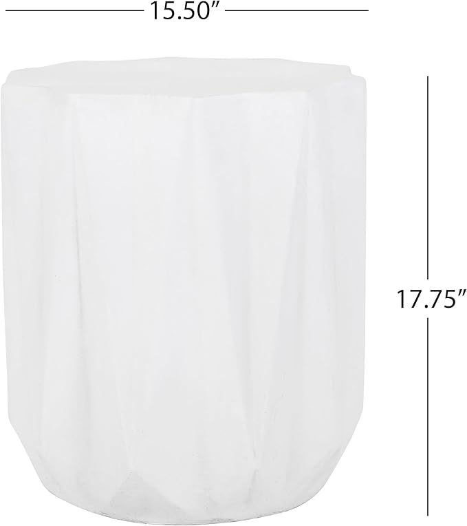 Concrete Side Table Outdoor Faux Stone Hourglass End Table, Round Outdoor Accent Table Patio Garden Stool Plant Stand for Porch, Backyard Patio Antique White 15.50"*17.75"