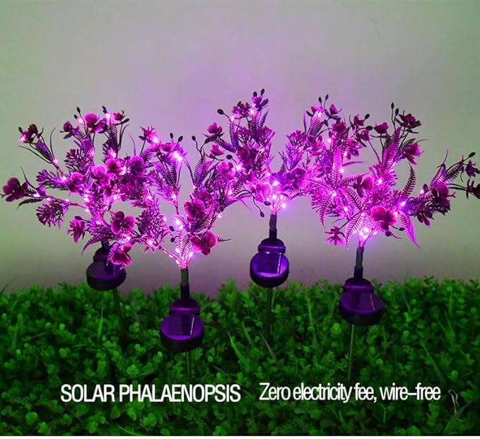 4 Pack Solar Garden Lights Phalaenopsis, Outdoor Waterproof IP65, Purple Light, for Gardens, patios, courtyards, and Holiday/Wedding Decorations
