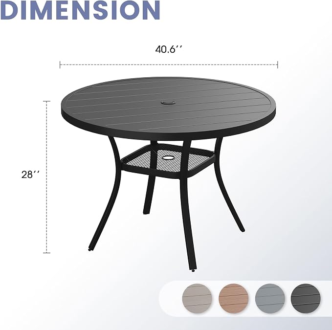 VICLLAX 40.6" Round Patio Table, Outdoor Dining Table for 4 with Umbrella Hole for Garden Lawn Deck Backyard, Black