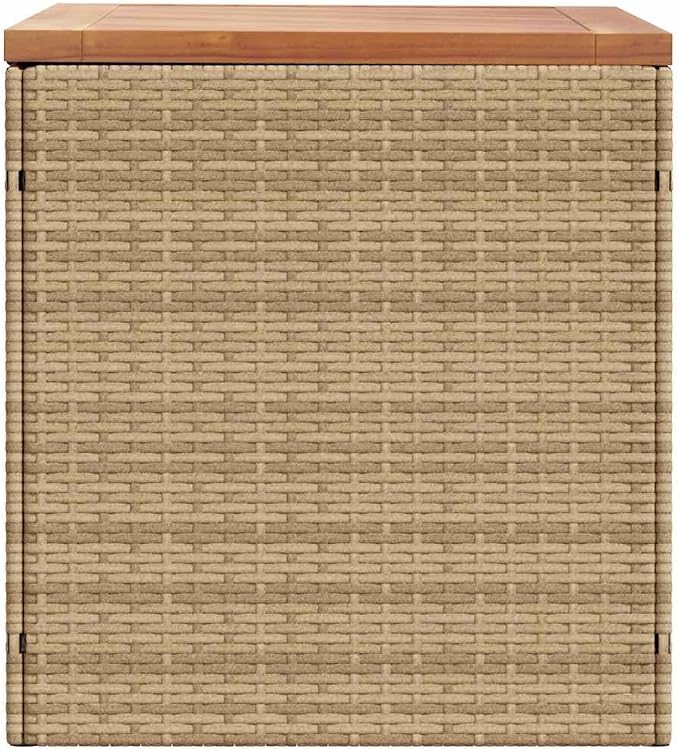 Garden Storage Box, Outdoor Deck Box with Acacia Wood Lid, Rectangular Patio Cushion Container for Backyard, Porch, and Indoor Use, 43.3 x 19.7 x 21.3 Inches, Beige and Brown