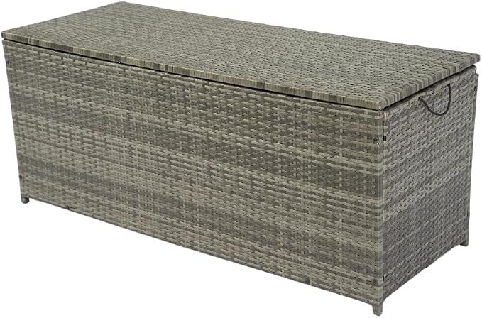 113 Gallon Outdoor Storage Box, Wicker Deck Box with Lid for Cushions, Toys, Towels, and Patio Supplies