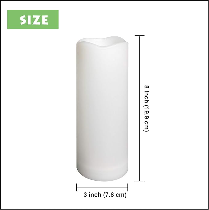 Waterproof Outdoor Flameless Pillar Candles with Timer Battery Operated Electric LED Candle Set for Gift Home Décor Party Wedding Supplies Garden Halloween Christmas Decoration, 2 Pack, 3” x 8”