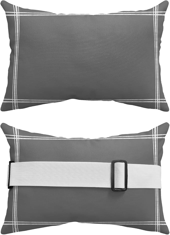 Outdoor Pillows Covers with Inserts Solid Color Dark Gray Waterproof Recliner Pillow with Adjustable Strap Throw Pillows for Patio Furniture Pool Lounge Chair, 11x16 inch, 1PCS