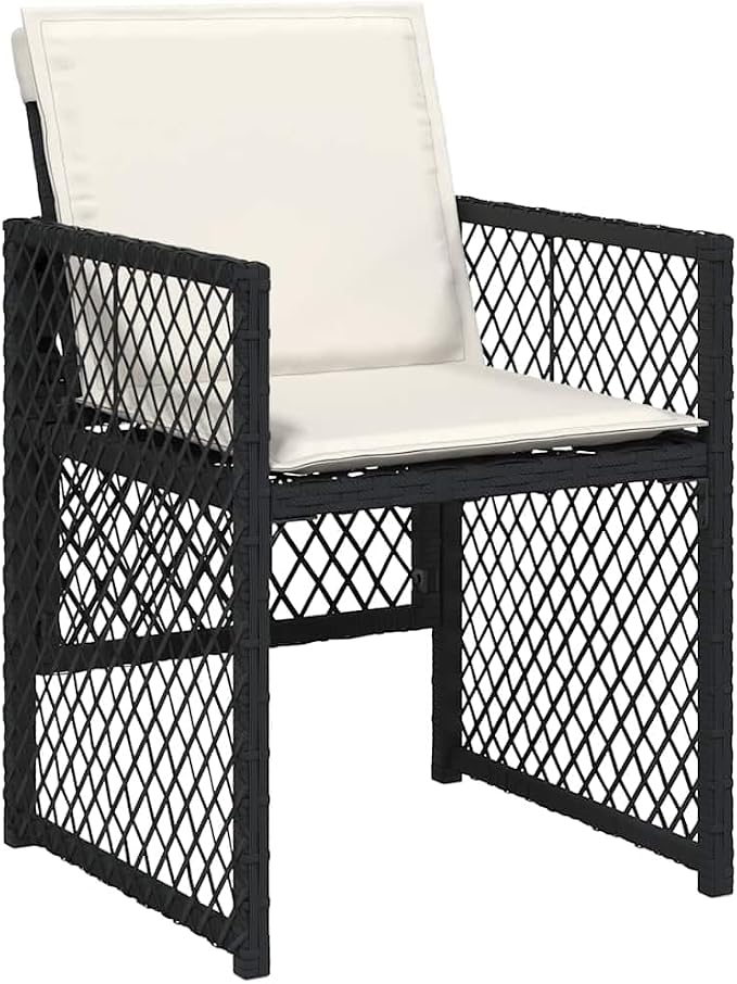 11 Piece Garden Dining Set Black and Cream White for 10 People, Outdoor Patio Furniture with UV-Resistant Poly Rattan, Tempered Glass Table, Cushions with Removable Foldable Stackable Modern Design