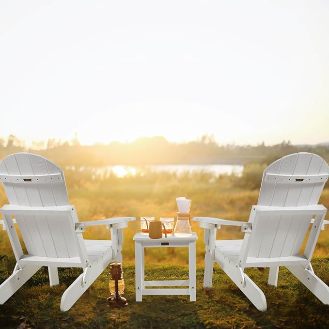 Outdoor Side Table Set of 4, HIPS Plastic Composite Adirondack Patio Table, Weather Resistant End Tables for Outside, Indoor, Patio, Garden, Pool, Porch, Backyard, Lawn, Deck - White