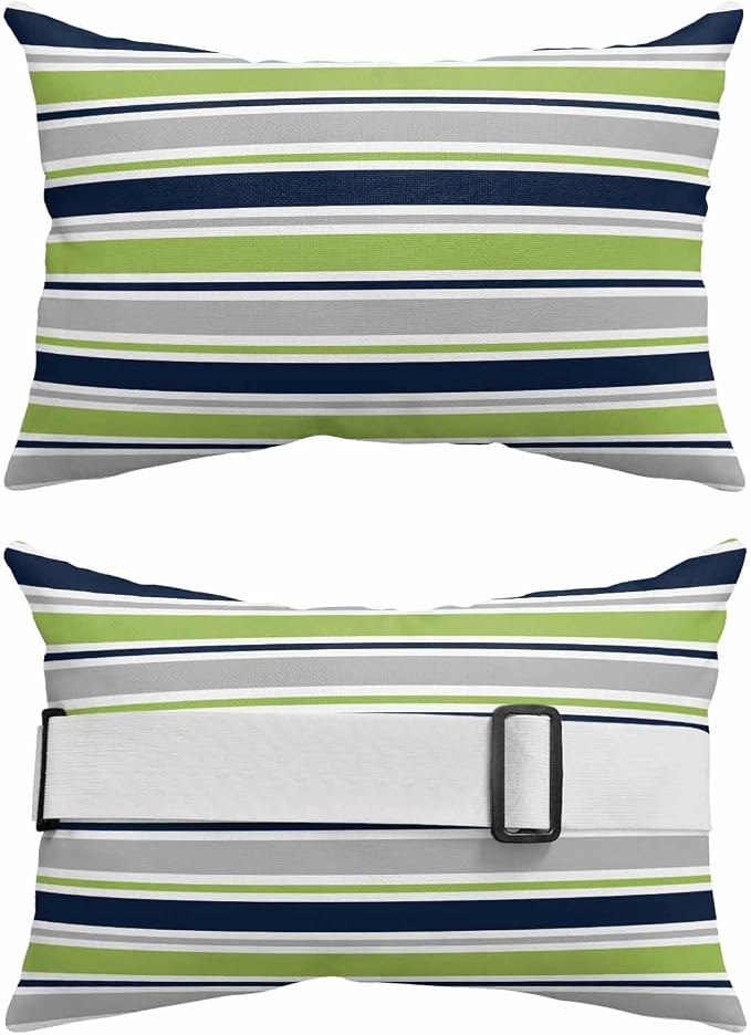 Pack of 4 Outdoor Lumbar Pillow Covers 11x16 Inch, Green Gray Striped Waterproof Throw Pillow Covers Set, Farmhouse Stripes Modern Abstract Art Outside Decorative Cushion Cases for Patio Porch Car