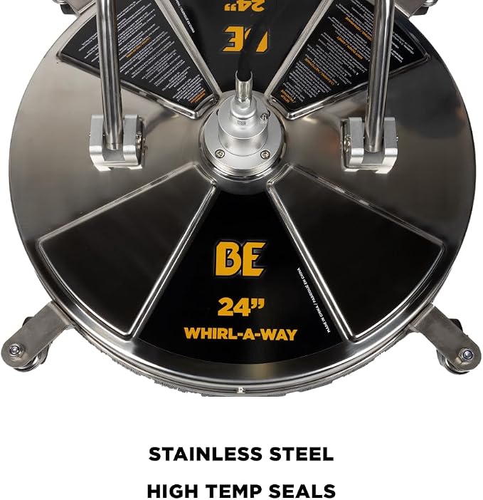 BE Power Equipment 24" Whirl-A-Way Stainless Steel Commercial Pressure Washer Surface Cleaner for Hot/Cold Water
