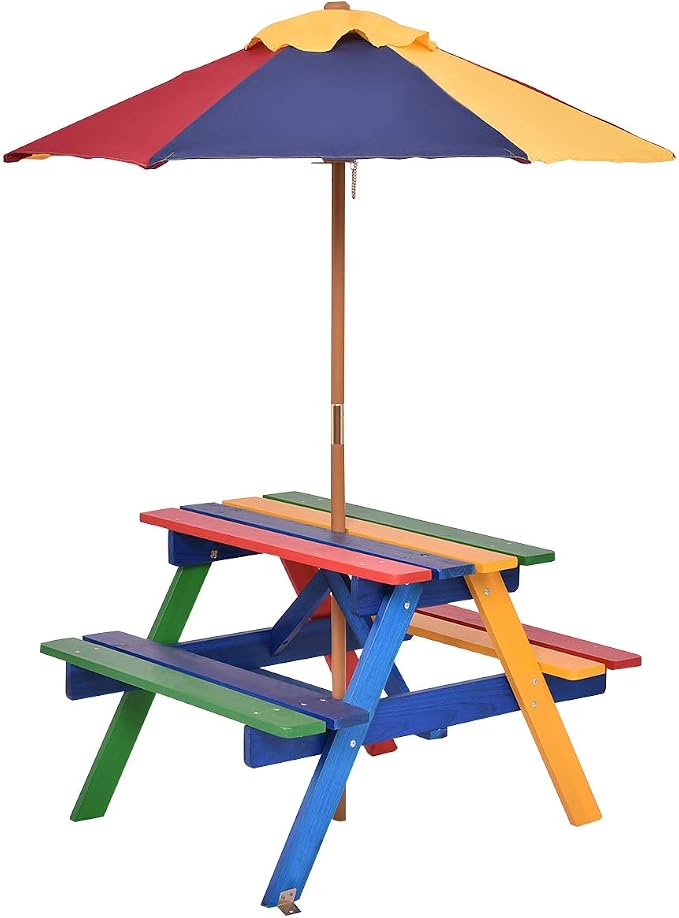 HAPPYGRILL Kids Picnic Table Set Children Table with Umbrella
