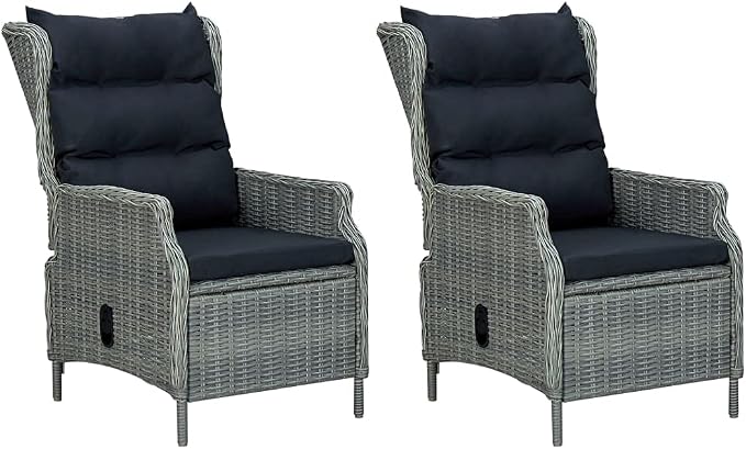9 Piece Patio Dining Set with Cushions Poly Rattan Light Gray Outdoor Reclining Chairs PE Wicker Table Tempered Glass Garden Furniture