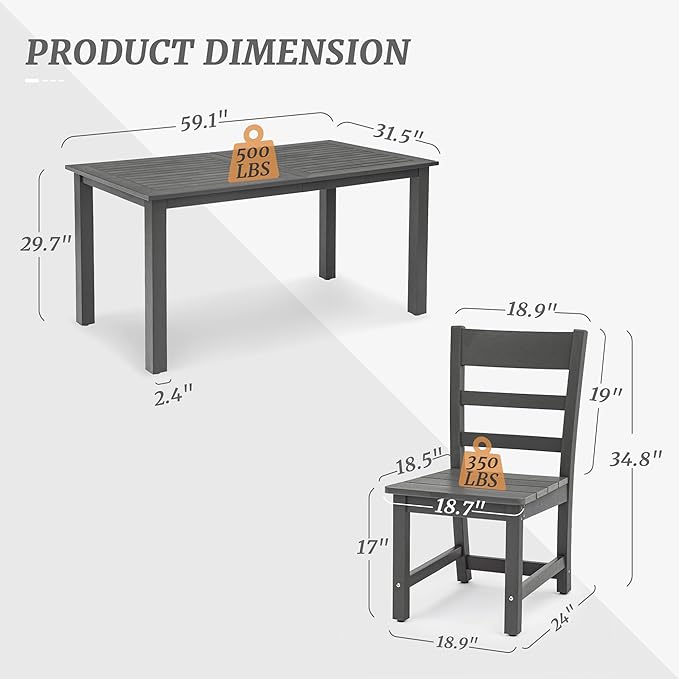 Cozyman Outdoor Dining Set for 6, 7-Piece, HDPS Outdoor Patio Dining Table and Chairs, All Weather Outdoor Furniture Dining Sets for Outdoor Indoor, Patio, Garden, Dark Gray