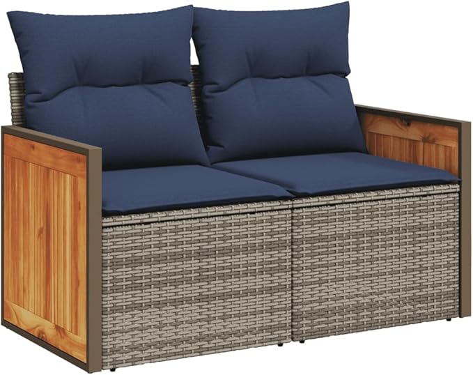 vidaXL Patio Sofa Set with Cushions 9 Piece, Outdoor Conversation Set, Sectional Sofa for Balcony Garden, Modern Style, Gray Poly Rattan