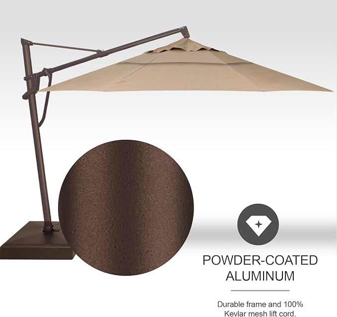 Treasure Garden AKZ PLUS Cantilever Umbrella 13' Octagonal Obravia Sand Canopy and Bronze Frame with Rolling Base