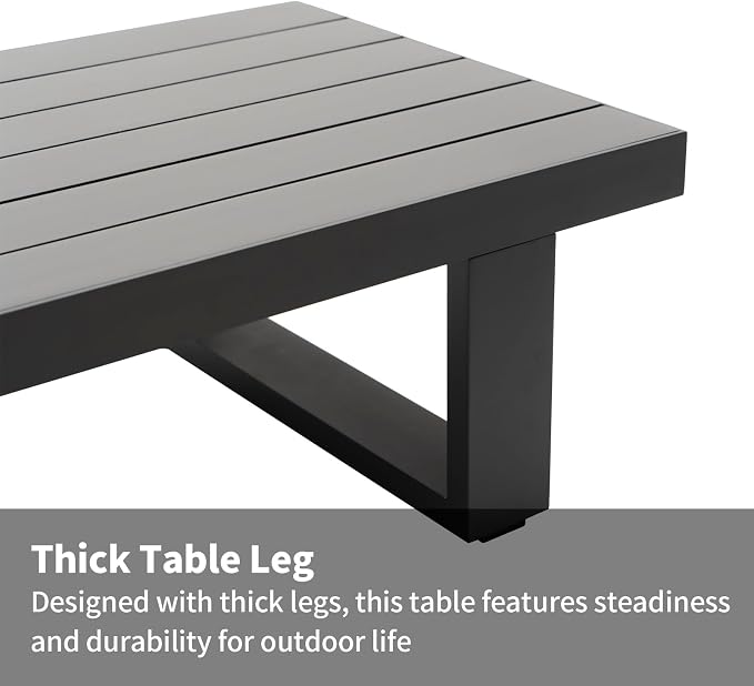 Sneijde Outdoor Coffee Table for Patio All-Weather Rectangle Aluminum Coffee Table for Garden Deck Poolside, Dark Grey, 23.8" D x 47.2" W x 13.2" H