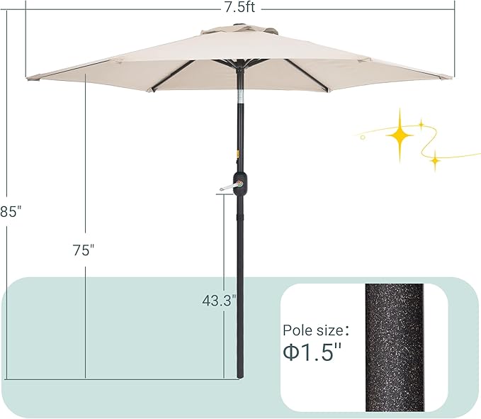 7.5ft Outdoor Umbrella Patio Umbrella,2-Year-Non-Fading,Table Market Patio Umbrella with Push Button Tilt and Crank,for Pool, Deck, Garden,Backyard