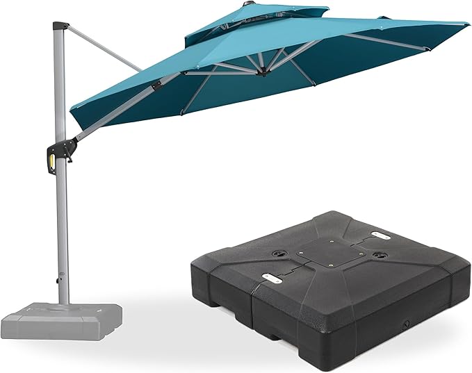 PURPLE LEAF 11 FT Cantilever Patio Umbrellas with Base Included, Large Round Offset Umbrella with 360° Rotation, Outdoor Aluminum Pool Umbrella for Pool Lawn Garden, Turquiose