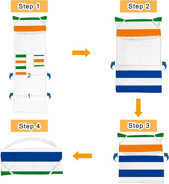 2-Pack Lounge Towel Cover with 3 Pockets, Chaise Durable Horizontal Striped Cover for Pool, Beach, Garden & Outdoor Use, 85x30 Inch, Blue Green Orange Design