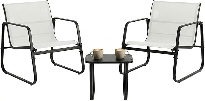 DUMOS 3 Piece Patio Furniture Set，Outdoor Patio Furniture Conversation Set with Table, Patio Sectional Bistro Sets for Lawn, Garden, Balcony, Poolside (Gray)