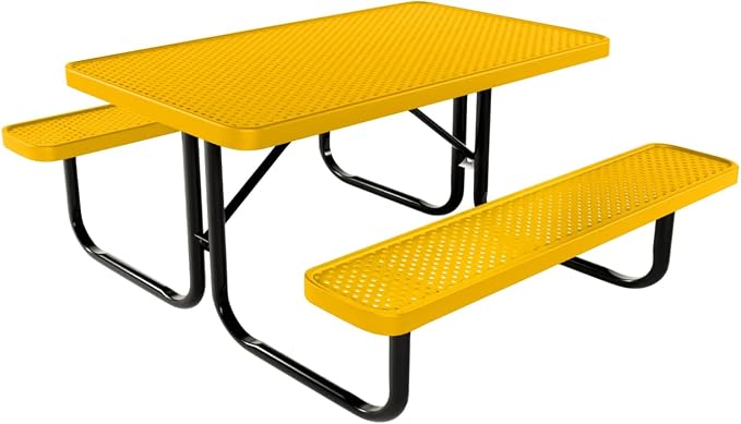 COATEDOUTDOORFURNITURE Heavy-Duty Portable Outdoor Kids Table, Punched Steel Kids Picnic Table, Commercial-Grade Picnic Table, Made in America (4ft Rectangular, Childrens, Textured Yellow)