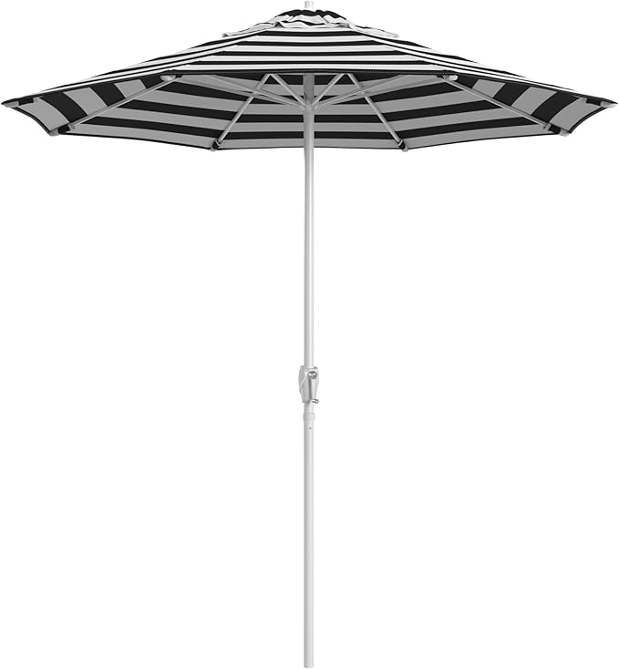 California Umbrella 12-Year Protection 7.5-Ft Outdoor Patio Umbrella, Sunbrella Fade-Resistant Fabric, Auto-Tilt, Heavy Duty Aluminum Frame, 8 Reinforced Ribs for Pool or Deck, White Pole, Cabana Classic
