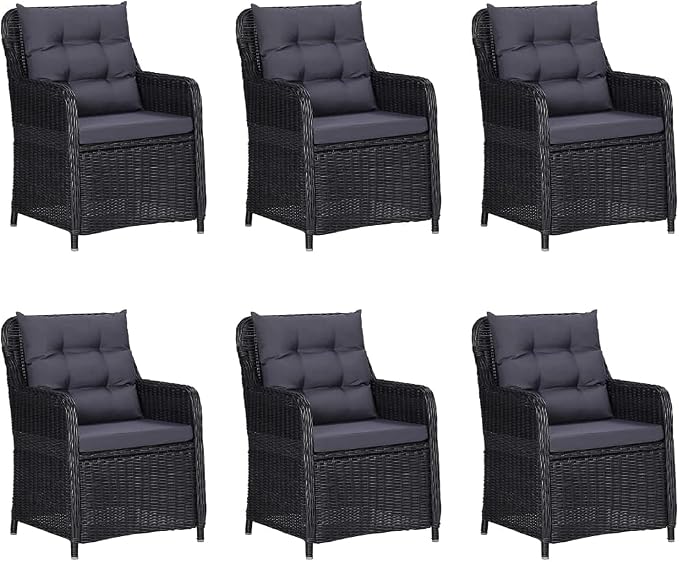 9pc Patio Dining Set Black/Dark Grey 78.7 Acacia Top PE Rattan Chairs 2 Sun Loungers Powder-Coated Steel Seats 8