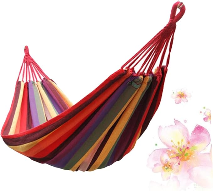 Striped Canvas Outdoor Camping Hammock Swing Chair, Portable 190x85cm Rainbow Color for Garden Patio Backyard, Lightweight Hanging Chair for Travel and Relaxation