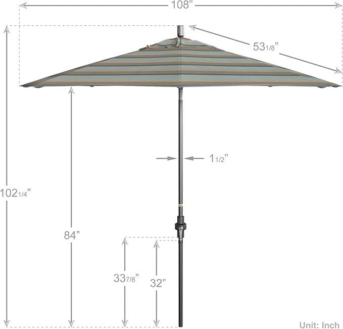 California Umbrella 9' Rd. Crank Lift, Collar Tilt, Aluminum Pole, Fiberglass Rib Patio Umbrella, Hammertone Grey Finish, Sunbrella Gateway Mist
