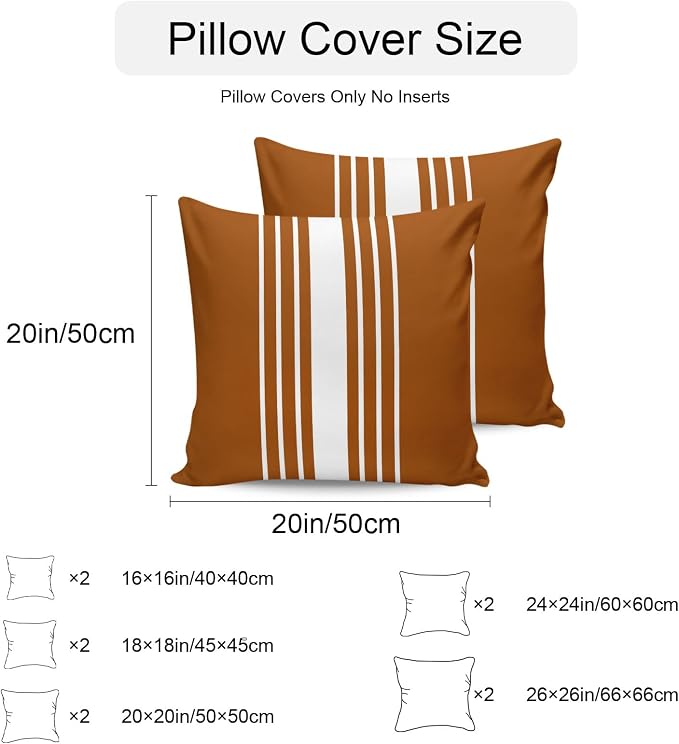 Burnt Orange White Stripe Outdoor Pillow Covers 16x16 Inch Throw Pillow Covers Set of 2 Waterproof Decorative Pillow Cases Modern Rustic Vertical Striped Cushion Covers for Patio Furniture Garden