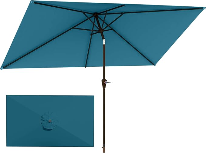 6.5'x10' Rectangular Patio Outdoor Umbrella,Large Coverage with Push-Button Tilt & UV Protection,Sturdy Ribs for Deck,Lawn,Pool,Backyard