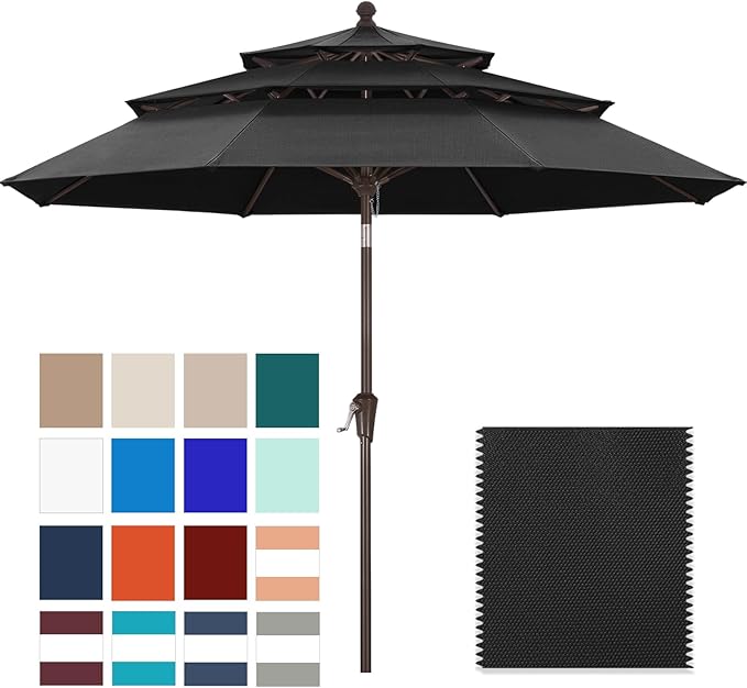 ABCCANOPY 5-Year 10-Year No Fading 9FT 3 Tiers Patio Umbrella, Outdoor Table Umbrella with 8 Sturdy Ribs for Deck, Backyard, Garden, Yard