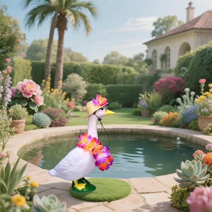 Porch Goose Outfits for 17-23" Lawn Decor - Hawaiian Summer Outfit Set with Straw Hat, Lei & Sunglasse
