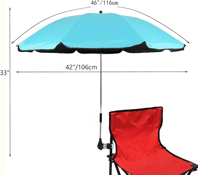 Beach Chair Umbrella with Universal Clamp,360° Adjustable Sunshade Umbrella,Clip on Parasols for Patio,Wheelchairs,Golf Carts