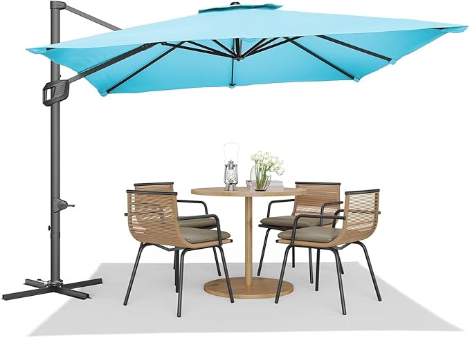 GarveeHome Cantilever Patio Umbrella 10x10 ft Large Rectangle Umbrella Outdoor Market Umbrellas 360 Rotation Offset Hanging Outdoor Shade for Patio Deck Pool Backyard